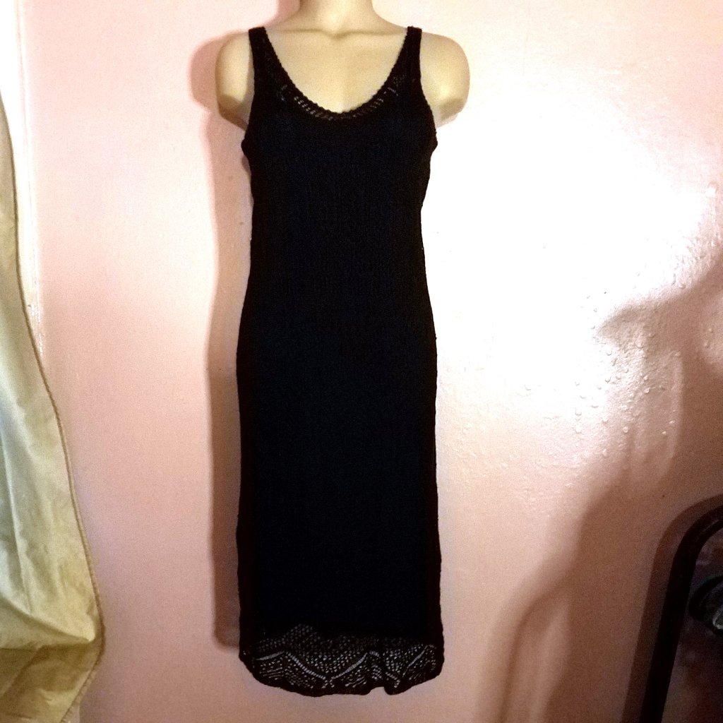 Ralph Lauren Crocheted Dress W/ Slip~Lacy Black 100% Linen~S-M Nwt Multioccasion